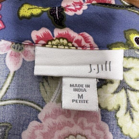 J Jill Popover Top Blue Floral Print Short Sleeve Medium Petite - Picture 3 of 10